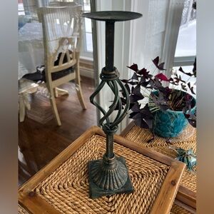 Vintage Traditional Antiqued Finish Pillar Wrought Iron Decor Candle Holder